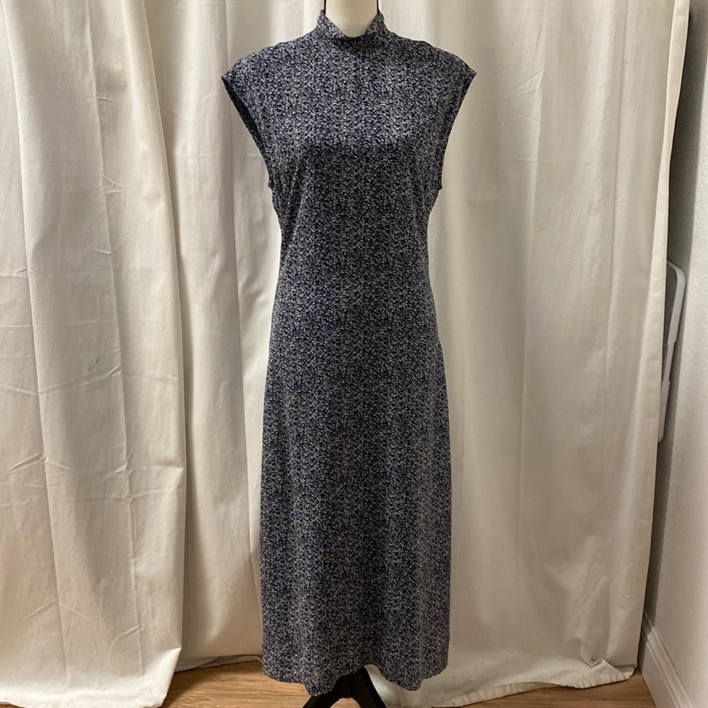 Ganni Navy and White Speckled Midi Dress